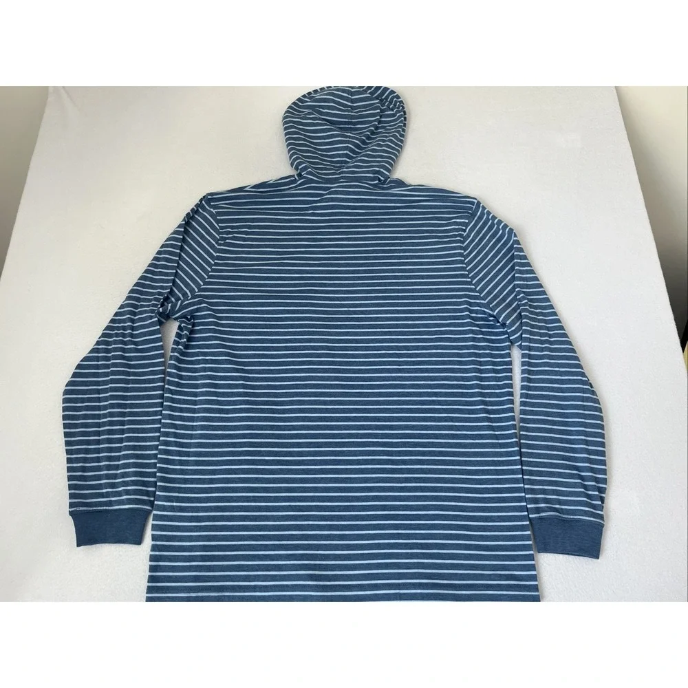 J. Crew Mens Blue Striped Cotton Blend Jersey Hooded Long Sleeve Tee XL
